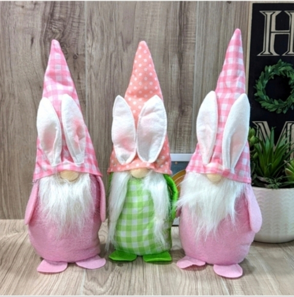 Easter Gnomes Pink White Holiday Plush Decor (3) - Picture 1 of 7